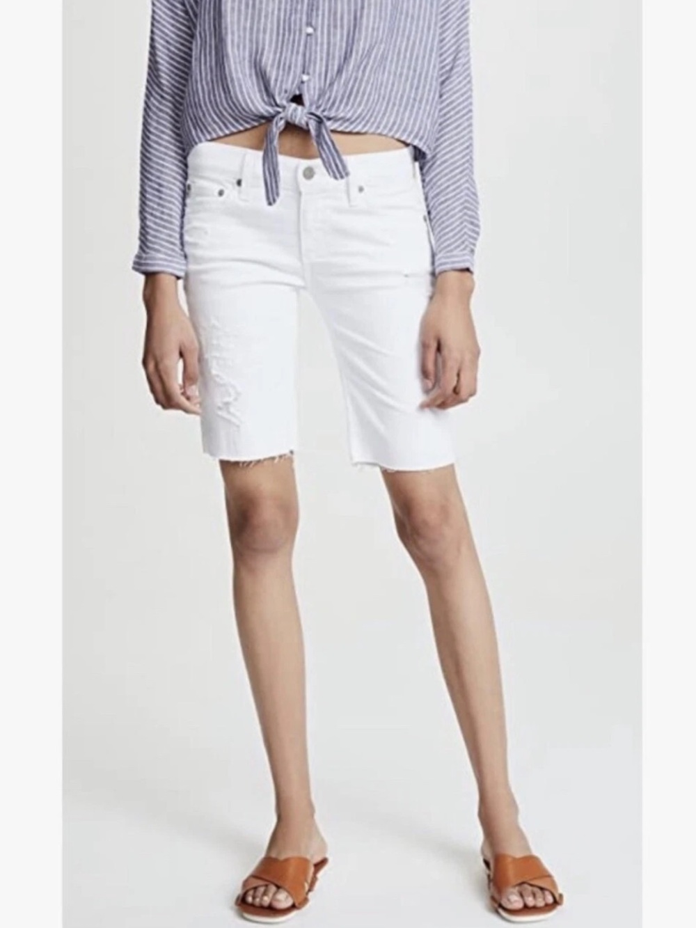 AG Adriano Goldschmied Nikki Denim Bermuda Shorts White
Distressed Cutoff SZ 30